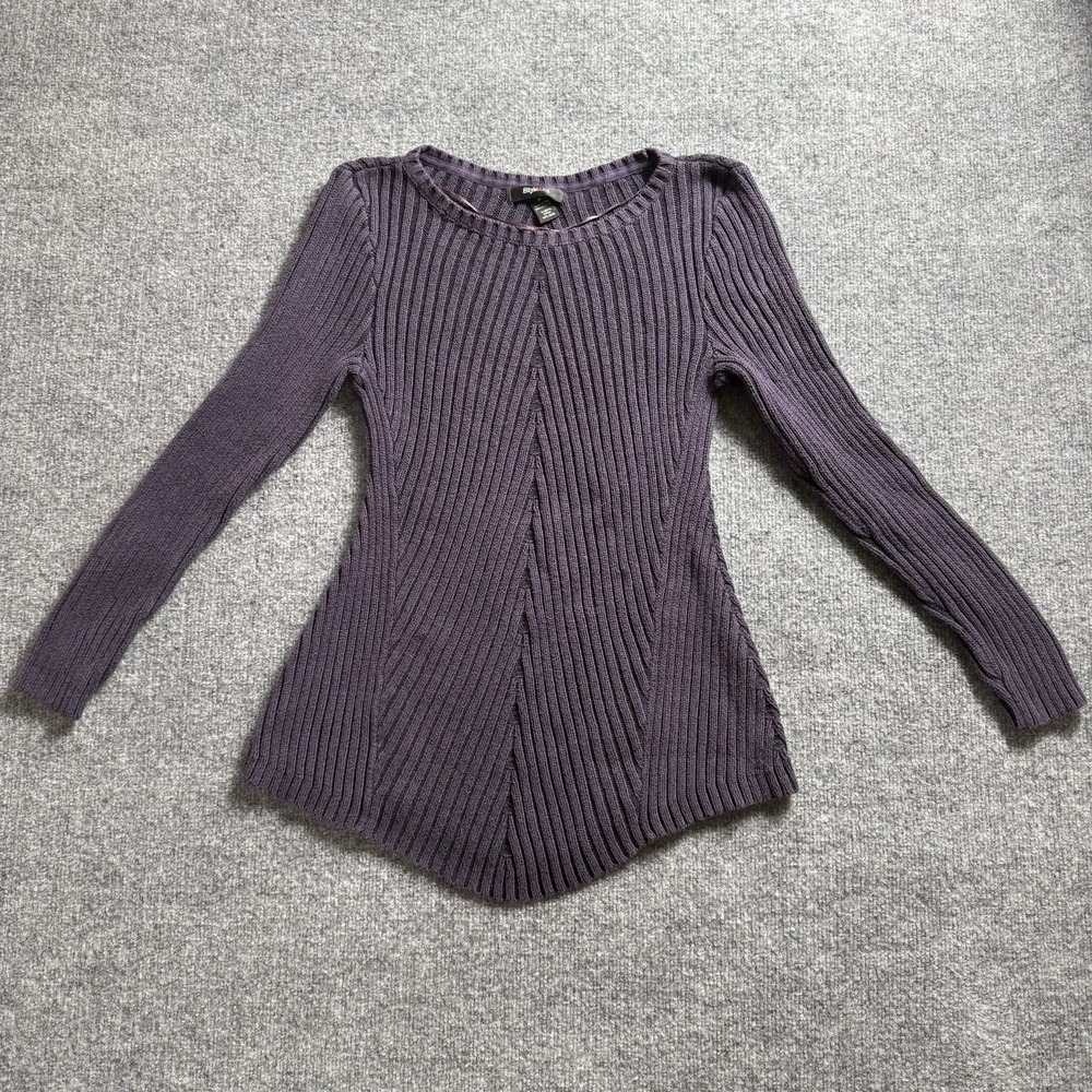 Style & Co Womens Purple Ribbed Knit Long Sleeve Sweater Chevron Texture M